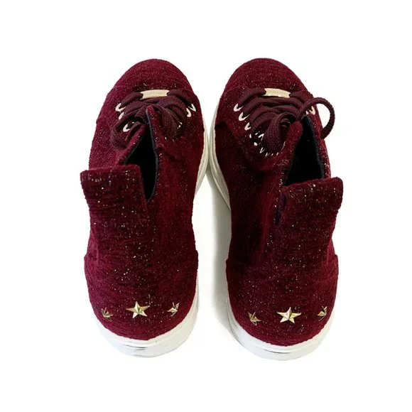 Jimmy Choo Metallic Tweed Burgundy Men 10 US 9 UK High Top Sneakers - Picture 5 of 7